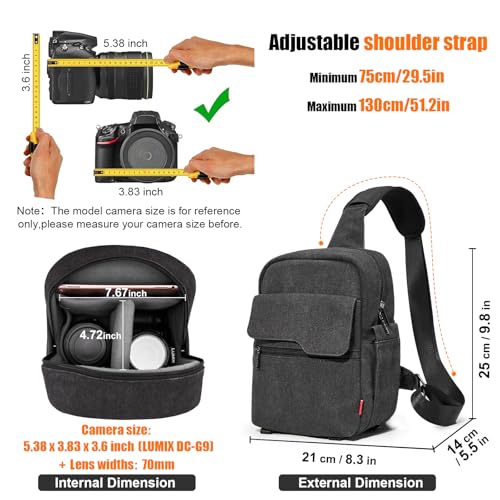 Cwatcun Camera Sling Bag Crossbody Small Camera Case, Lightweight DSLR/SLR/Mirrorless Photography Bag with Tripod Holder and Rain Cover for Canon, Nikon, Sony, Fuji Cameras, Lens Accessories - Image 2