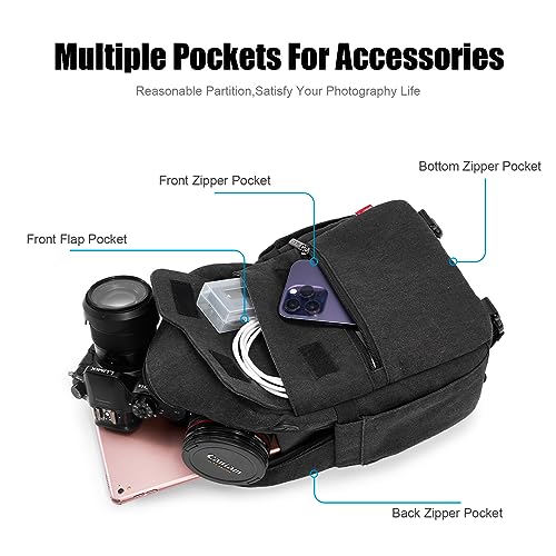 Cwatcun Camera Sling Bag Crossbody Small Camera Case, Lightweight DSLR/SLR/Mirrorless Photography Bag with Tripod Holder and Rain Cover for Canon, Nikon, Sony, Fuji Cameras, Lens Accessories - Image 4