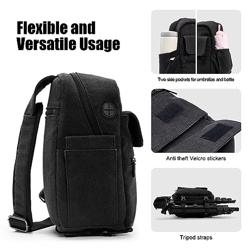 Cwatcun Camera Sling Bag Crossbody Small Camera Case, Lightweight DSLR/SLR/Mirrorless Photography Bag with Tripod Holder and Rain Cover for Canon, Nikon, Sony, Fuji Cameras, Lens Accessories - Image 5