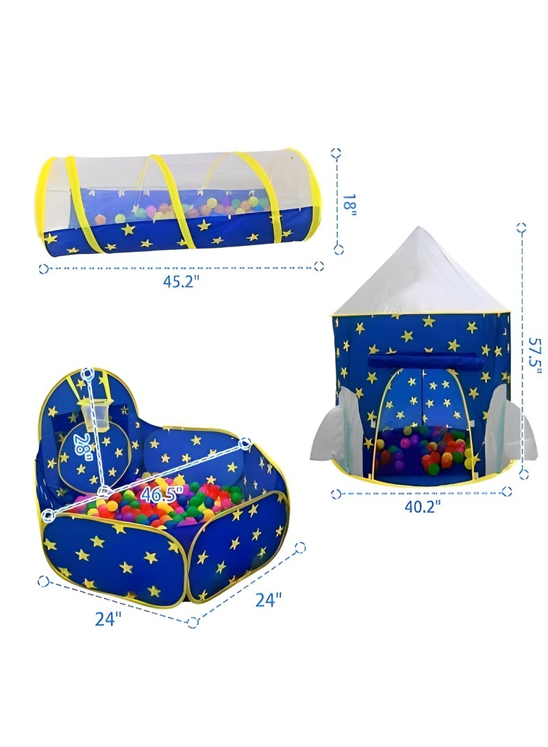 LIXADA 3pc Kids Play Tent for Boys with Ball Pit（Without Ball）, Crawl Tunnel, Princess Tents for Toddlers, Baby Space World Playhouse Toys, Kids Outdoor Play House, Perfect Kid’s Gifts - Image 1