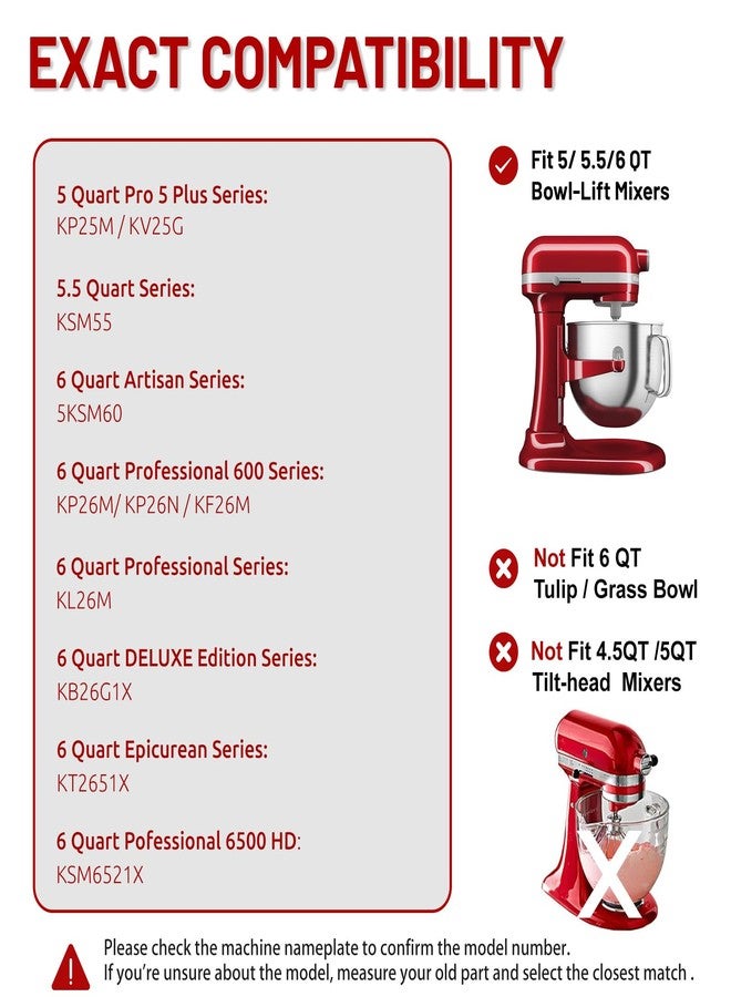 SnnyNyx KN256 6 Wire Whip Attachment for KitchenAid 5 5.5 6 Quart Bowl Lift Stand Mixer, Dishwasher Safe, All Stainless Steel Balloon Whisk, 6 Wire whip for Kitchenaid KSM55,5KSM60, KP26/KP26/KL26 - Image 2