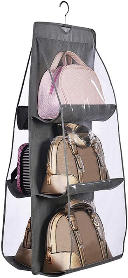 RAGGLE Hanging Purse Organizer for Closet 6 Pockets Handbag Purse Holder for Closet Foldable Shelf Upgrade Dust Proof Purse Organizer Closet with Metal Hooks - Image 1