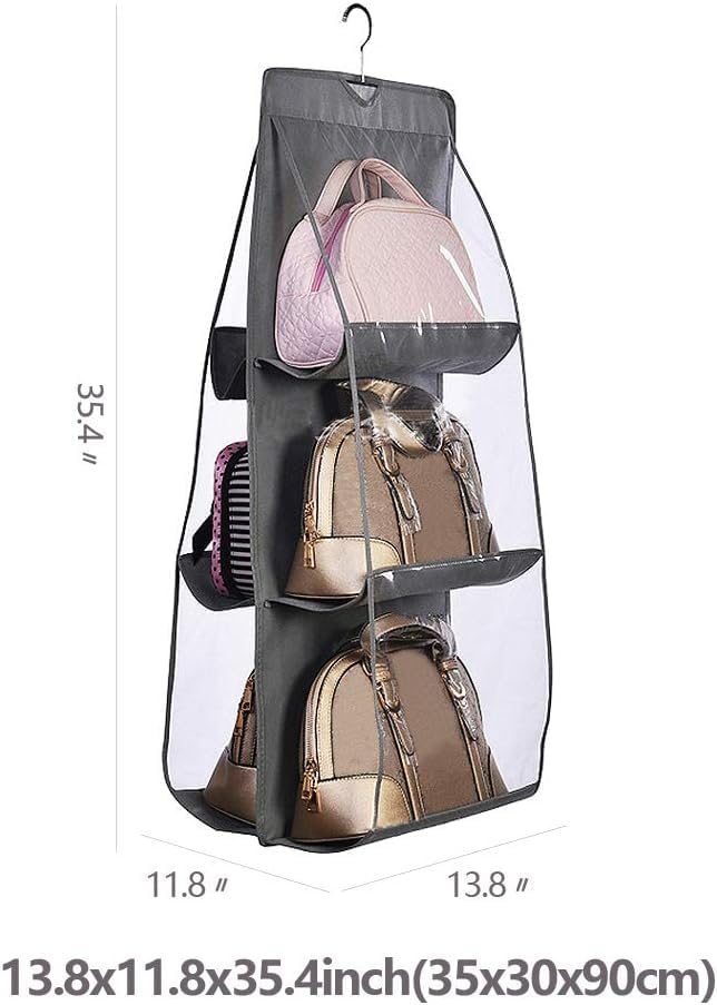 RAGGLE Hanging Purse Organizer for Closet 6 Pockets Handbag Purse Holder for Closet Foldable Shelf Upgrade Dust Proof Purse Organizer Closet with Metal Hooks - Image 2