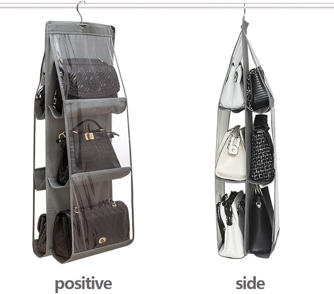 RAGGLE Hanging Purse Organizer for Closet 6 Pockets Handbag Purse Holder for Closet Foldable Shelf Upgrade Dust Proof Purse Organizer Closet with Metal Hooks - Image 3