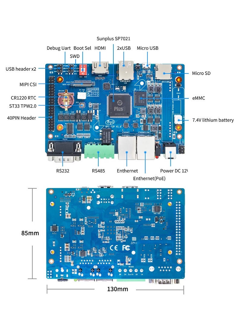 تليجيجا لوحة تحكم صناعية Banana Pi BPI-F2P بتصميم Sunplus Plus1(sp7021) مع ذاكرة وصول عشوائي 512 ميجابايت و8G eMMC وPOE - Image 2