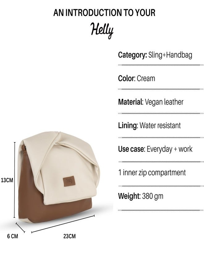 HELLY Women’s Sling Bag & Handbag | Premium Vegan Leather | Lightweight Crossbody Purse with Adjustable Strap | Multi-Compartment Stylish Everyday Bag (Cream) - Image 3