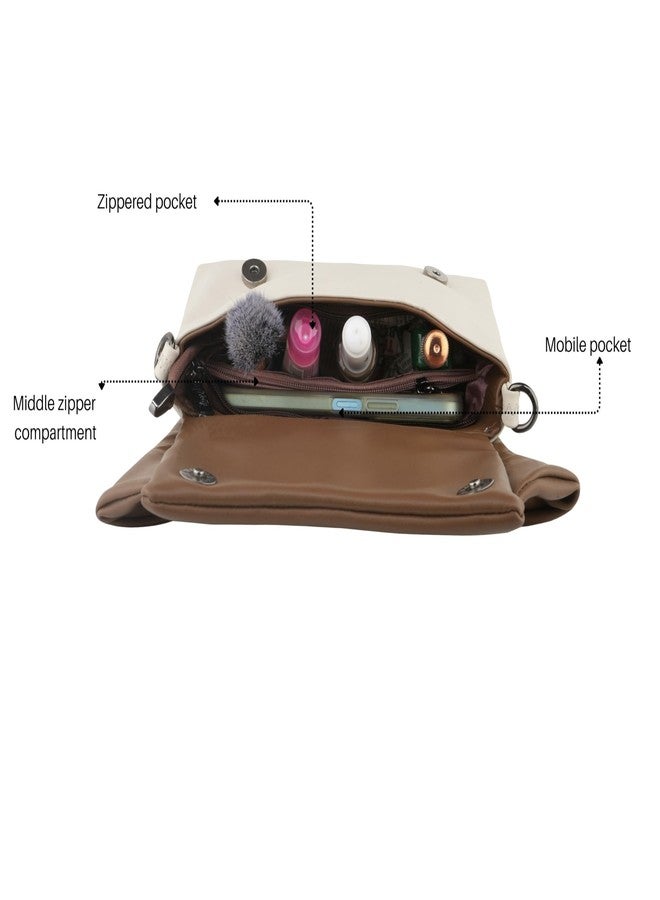 HELLY Women’s Sling Bag & Handbag | Premium Vegan Leather | Lightweight Crossbody Purse with Adjustable Strap | Multi-Compartment Stylish Everyday Bag (Cream) - Image 2