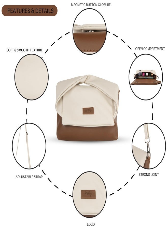 HELLY Women’s Sling Bag & Handbag | Premium Vegan Leather | Lightweight Crossbody Purse with Adjustable Strap | Multi-Compartment Stylish Everyday Bag (Cream) - Image 5