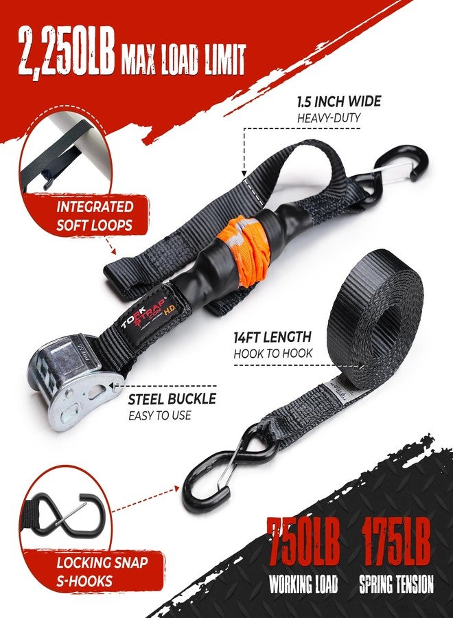 TorkStrap أحزمة ربط ذاتية الشد من تورك ستراب، مقاس 14 قدمًا × 1.5 بوصة [براءة اختراع] - تتكيف تلقائيًا مع تغيرات الحمولة - قوة تحمل تصل إلى 2250 رطلًا - بديل للسحب لأحزمة السقاطة - حلقة وخطاف ناعمان مدمجان (عبوة من قطعتين) - Image 4