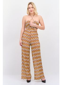 UNDIZ Women Textured Sleeveless Jumpsuits, Brown  - Image 1