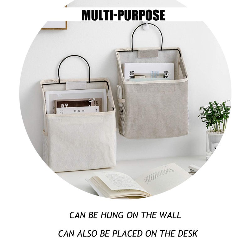 Ruipbote 2 Pcs Wall-Hanging Storage Bags  Desktop Organizer Basket Cotton Linen Hanging Storage Basket For Kitchen Bderoom Living Room - Image 4