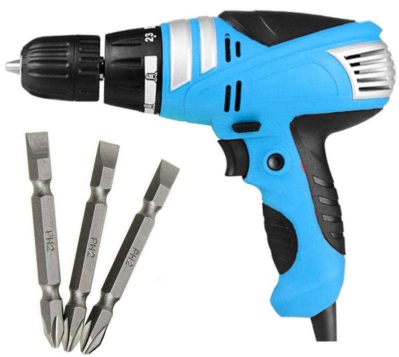 MLD electrical 10 mm forward reverse function 300W 750RPM screwdriver cum Drill Machine with Free PH2 Bit Plus and Minus Bit (Shape +/-) (Colours as per Availability) - Image 1
