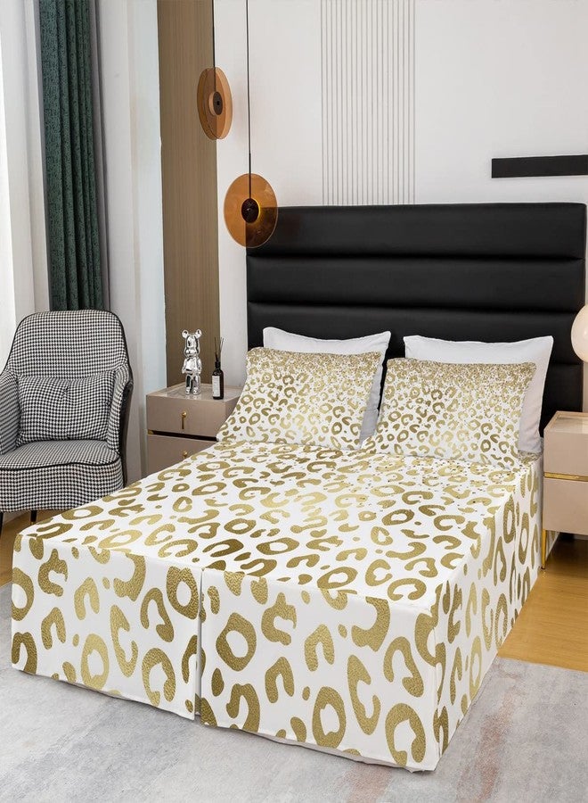 Feelyou تنورة سرير بنقشة جلد الفهد مقاس كوين، تنورة سرير بنقشة جلد الفهد مع كشكشة من الغبار بطول 15 بوصة للأطفال الأولاد والبنات، تنورة سرير فاخرة من الألياف الدقيقة بنقشة حيوانية - Image 3