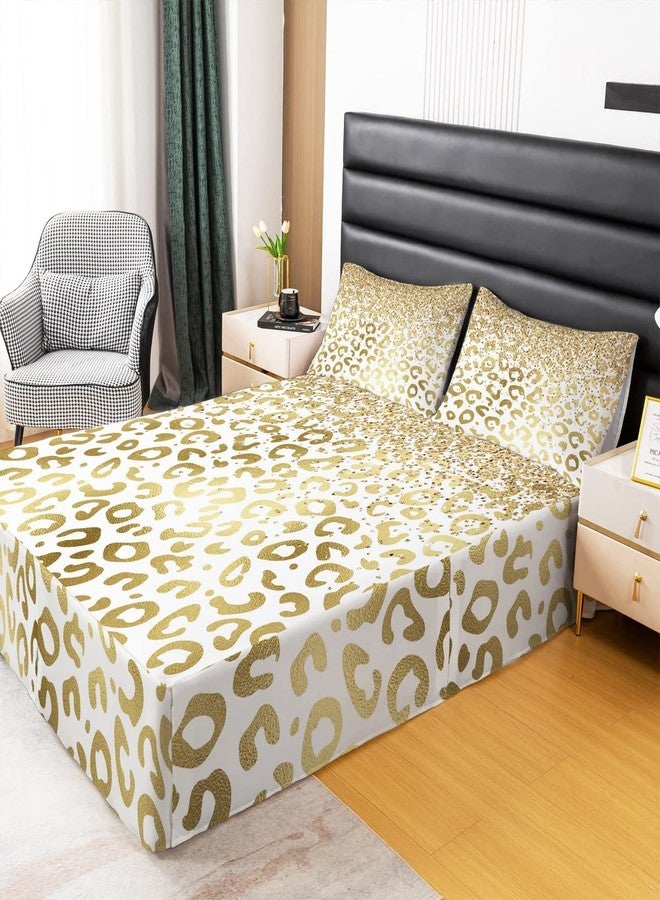 Feelyou تنورة سرير بنقشة جلد الفهد مقاس كوين، تنورة سرير بنقشة جلد الفهد مع كشكشة من الغبار بطول 15 بوصة للأطفال الأولاد والبنات، تنورة سرير فاخرة من الألياف الدقيقة بنقشة حيوانية - Image 2