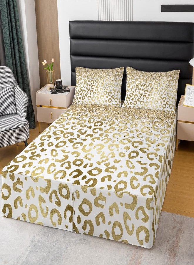 Feelyou تنورة سرير بنقشة جلد الفهد مقاس كوين، تنورة سرير بنقشة جلد الفهد مع كشكشة من الغبار بطول 15 بوصة للأطفال الأولاد والبنات، تنورة سرير فاخرة من الألياف الدقيقة بنقشة حيوانية - Image 1