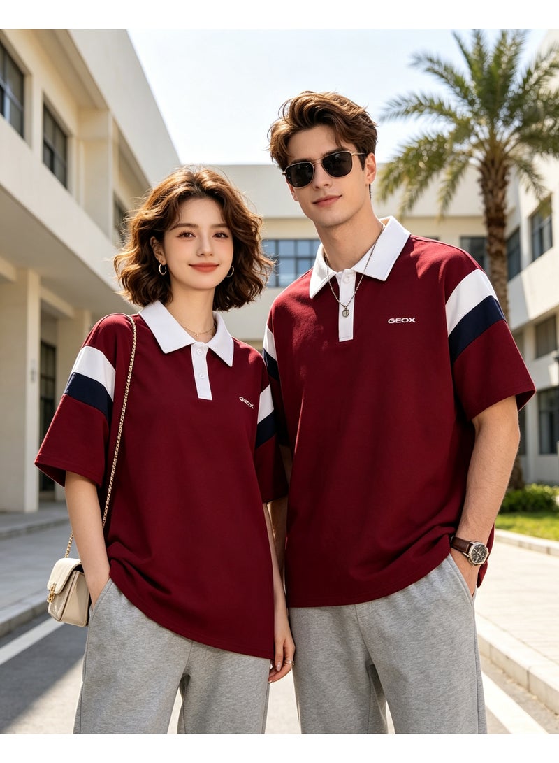 GEOX Unisex Short Sleeve Color Block Polo Shirt, Burgundy - Image 5