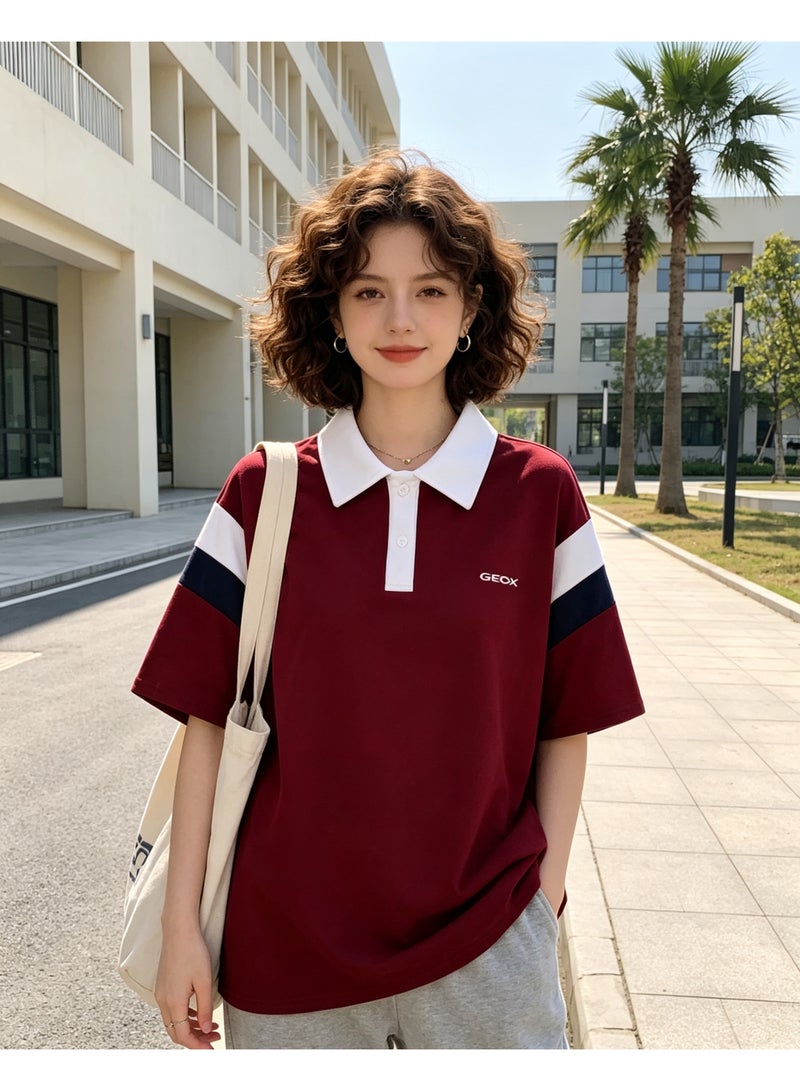 GEOX Unisex Short Sleeve Color Block Polo Shirt, Burgundy - Image 3