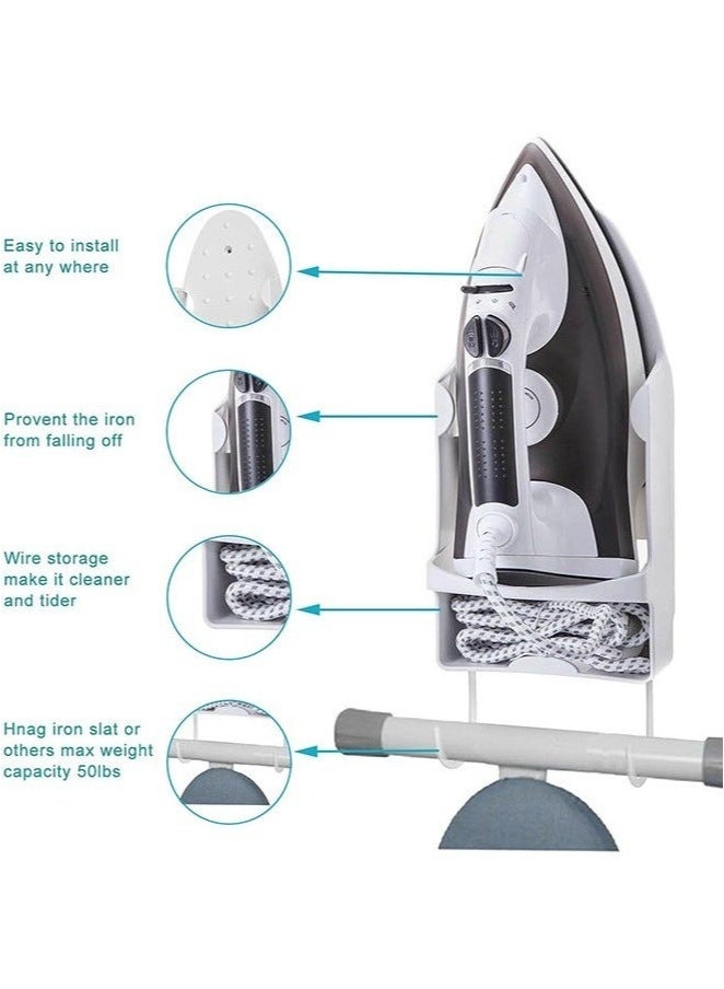 VINSOC Ironing Board Holder Wall Mounted Storage Organizer Electric Iron Holder Household Bathroom Shelf with Heat Resistant Tray Storage Organizer Easily Mount Against Wall White - Image 4