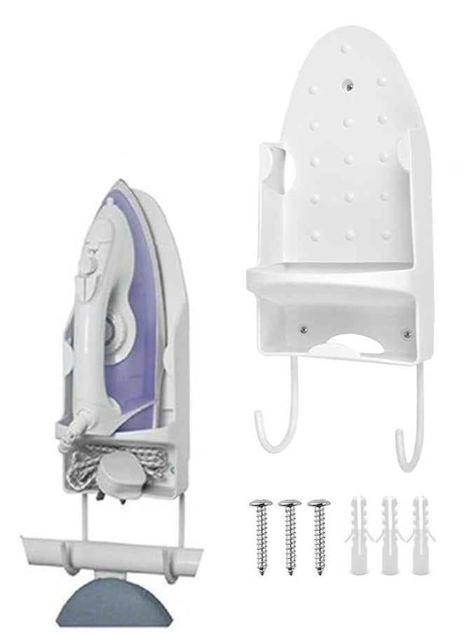 VINSOC Ironing Board Holder Wall Mounted Storage Organizer Electric Iron Holder Household Bathroom Shelf with Heat Resistant Tray Storage Organizer Easily Mount Against Wall White - Image 1