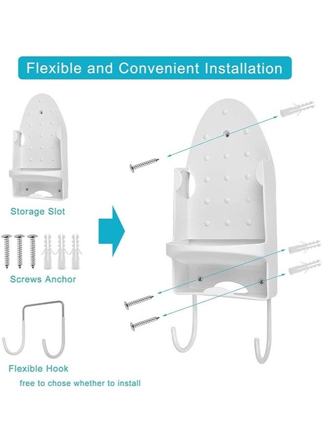VINSOC Ironing Board Holder Wall Mounted Storage Organizer Electric Iron Holder Household Bathroom Shelf with Heat Resistant Tray Storage Organizer Easily Mount Against Wall White - Image 3