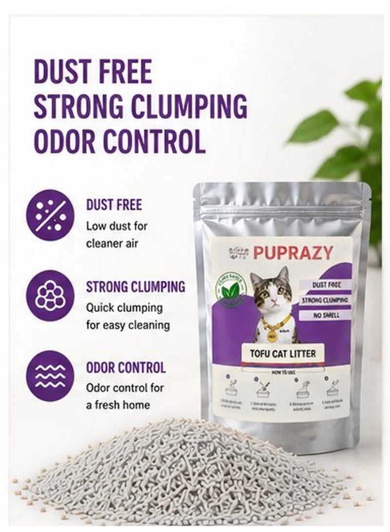 PUPRAZY Tofu Cat Litter – Oud Scented, Natural Plant-Based Clumping Litter, Low Dust & Low Tracking, Strong Odour Control, Lightweight & Flushable – [Size 7L / 2.5 kg] - Image 2