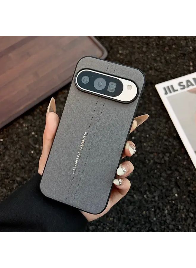 Google Pixel 9 Case Grey Vegan Leather Cover Anti Drop Protective Shell - Image 1
