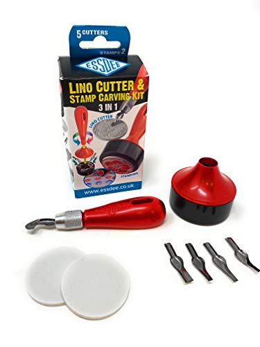 ESSDEE Block Printing Baren Tool Kit Includes 5 Lino Cutters, Lino Handle, 2 SoftCut Discs and Storage Unit || Used in Art, Craft and Carving Stamps || Made from UK - Image 1