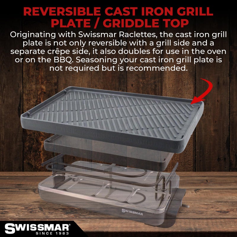Swissmar سويسمار KF-77040 راكلت كلاسيك لـ 8 أشخاص مع لوحة شواء من الحديد الزهر قابلة للعكس/سطح كريب، أسود - Image 3
