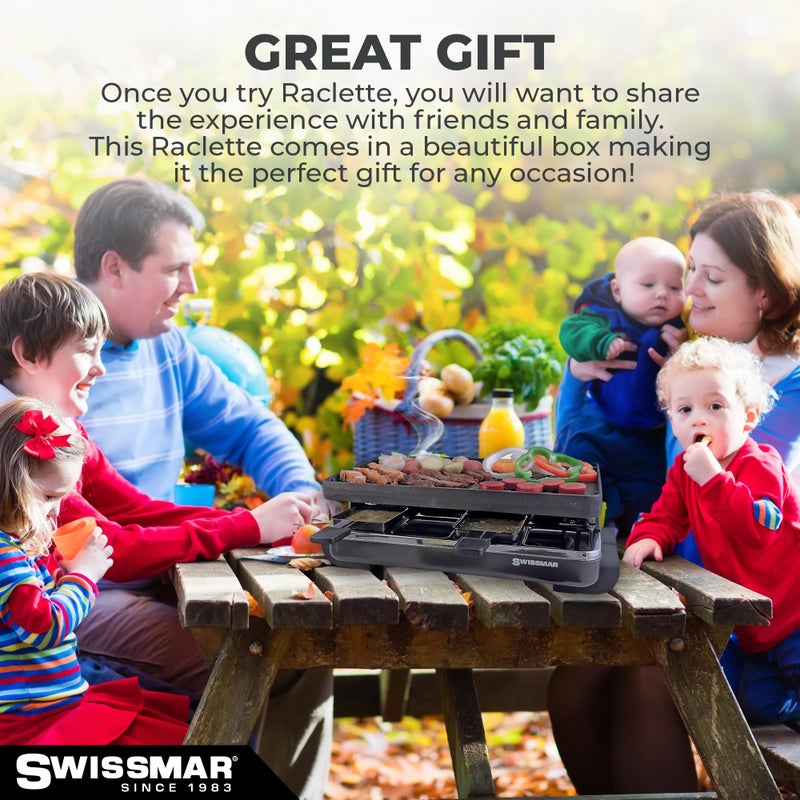 Swissmar سويسمار KF-77040 راكلت كلاسيك لـ 8 أشخاص مع لوحة شواء من الحديد الزهر قابلة للعكس/سطح كريب، أسود - Image 5