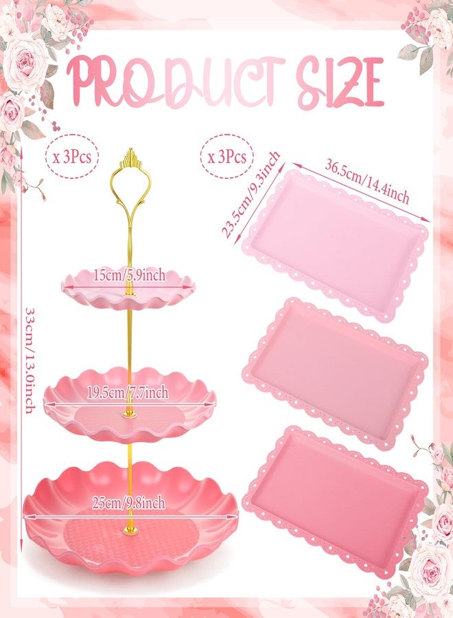 FoldTier 6 Pack Cupcake Stand Set 3 Round 3 Tier Pink Gradient Dessert Table Display Stands Cookie Tray Rack 3 X14 in Rectangle Party Trays for Wedding Birthday Tea Party Baby Shower - Image 2
