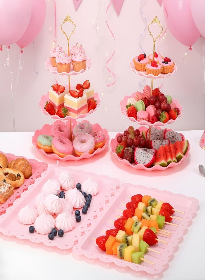 FoldTier 6 Pack Cupcake Stand Set 3 Round 3 Tier Pink Gradient Dessert Table Display Stands Cookie Tray Rack 3 X14 in Rectangle Party Trays for Wedding Birthday Tea Party Baby Shower - Image 5