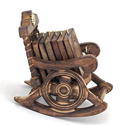 Webbee Craft Wooden Miniature Rocking Chair Design Tea Coffee Coaster Set for DinningKitchenHome Decor - Image 2