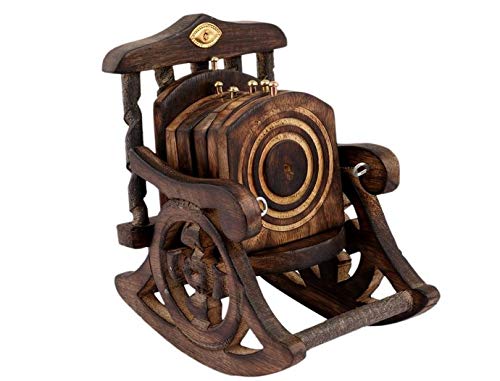 Webbee Craft Wooden Miniature Rocking Chair Design Tea Coffee Coaster Set for DinningKitchenHome Decor - Image 1