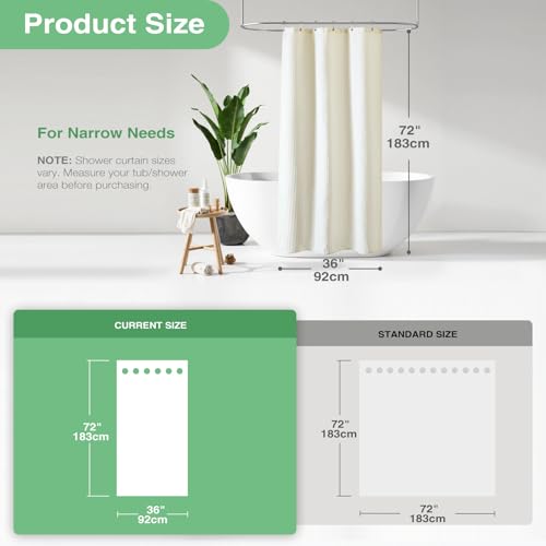 Dynamene Stall Ivory Fabric Shower Curtain - Waffle Textured Small Heavy Duty Cloth Shower Curtains for Bathroom, 256GSM Narrow Hotel Luxury Bath Curtain Set with 6 Plastic Hooks(36Wx72H,Cream/Ivory) - Image 3