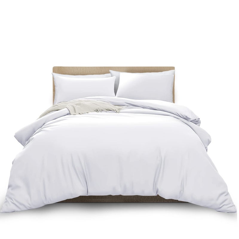 MOONLIGHT20015 Super King Duvet Cover White Solid Soft Super King Bedding Duvet Cover Set with 2 Matching Pillowcases
