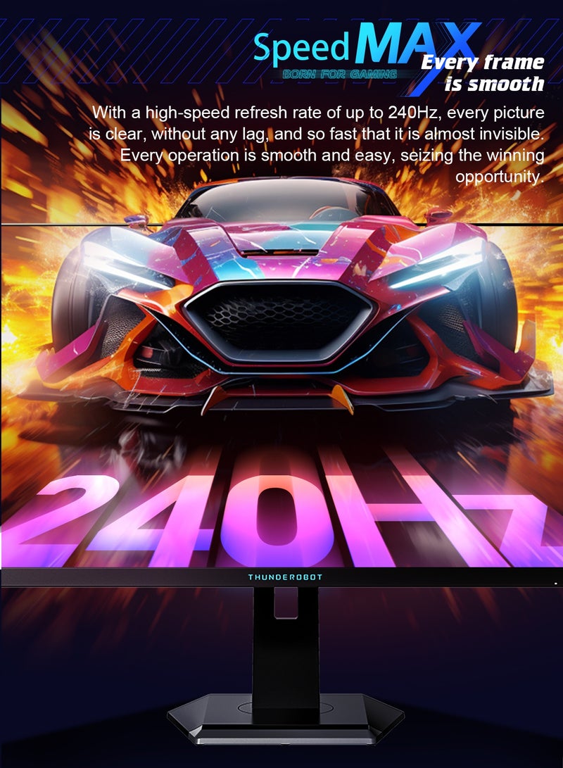 ثوندروبوت شاشة ألعاب 27 بوصة QHD 2560x1440 240 هرتز مع شاشة IPS سريعة، واستجابة GTG 1 مللي ثانية، وHDR10، وسطوع 450 درجة، وضوء أزرق منخفض، وعلامة متقاطعة، وحامل قابل لضبط الارتفاع - Image 5