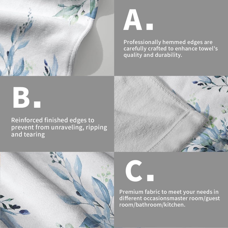Giwawa Blue Eucalyptus Hand Towels Set of 2 Sage Leaves Soft Absorbent Small Bath Towel Kitchen Dish Guest Towel for Bathroom Hotel Gym Spa - Image 5