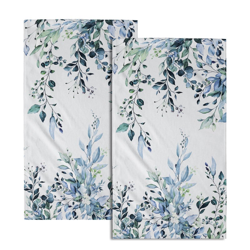 Giwawa Blue Eucalyptus Hand Towels Set of 2 Sage Leaves Soft Absorbent Small Bath Towel Kitchen Dish Guest Towel for Bathroom Hotel Gym Spa - Image 1
