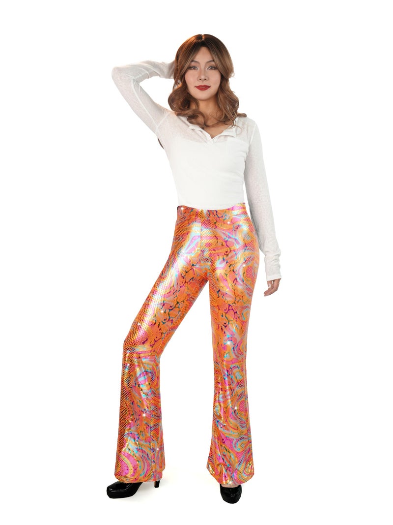 Nawgut Sequin Flare Pants Sparkly Glitter High Waisted Bell Bottoms Leggings Party Disco Clubwear for Women-Small Orange - Image 3