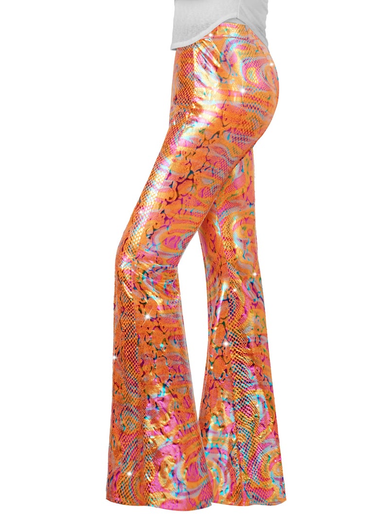 Nawgut Sequin Flare Pants Sparkly Glitter High Waisted Bell Bottoms Leggings Party Disco Clubwear for Women-Small Orange - Image 1