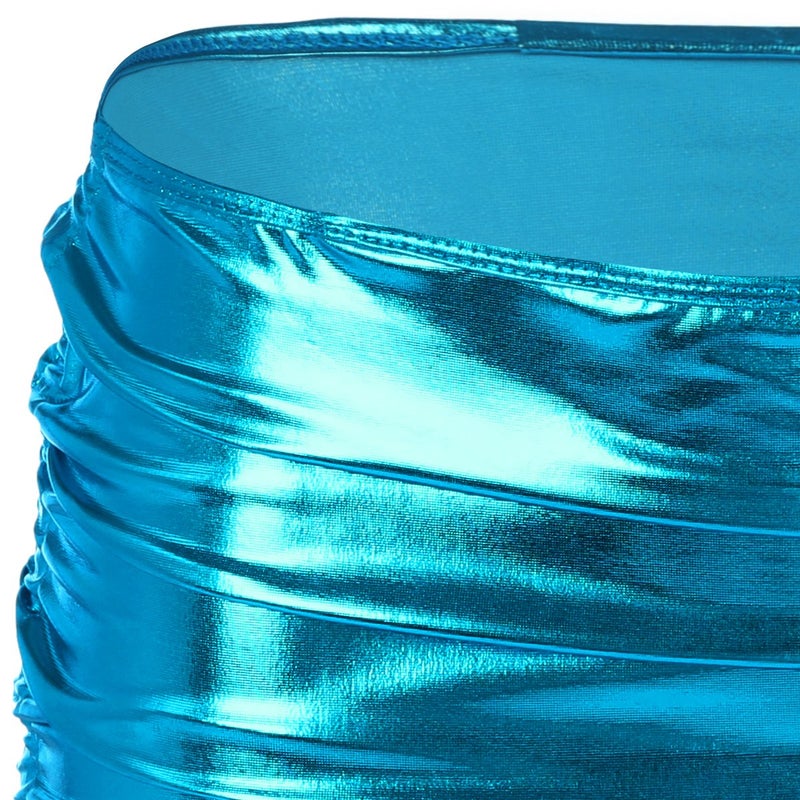 OBEEII Women's Metallic Mini Skirt Shiny Bodycon Ruched Micro Short Skirt Wet Look Dance Clubwear Night Costume Blue - Image 5