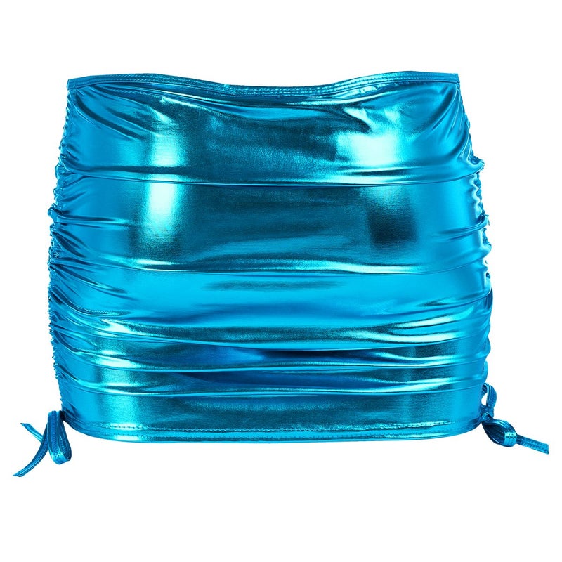 OBEEII Women's Metallic Mini Skirt Shiny Bodycon Ruched Micro Short Skirt Wet Look Dance Clubwear Night Costume Blue - Image 4