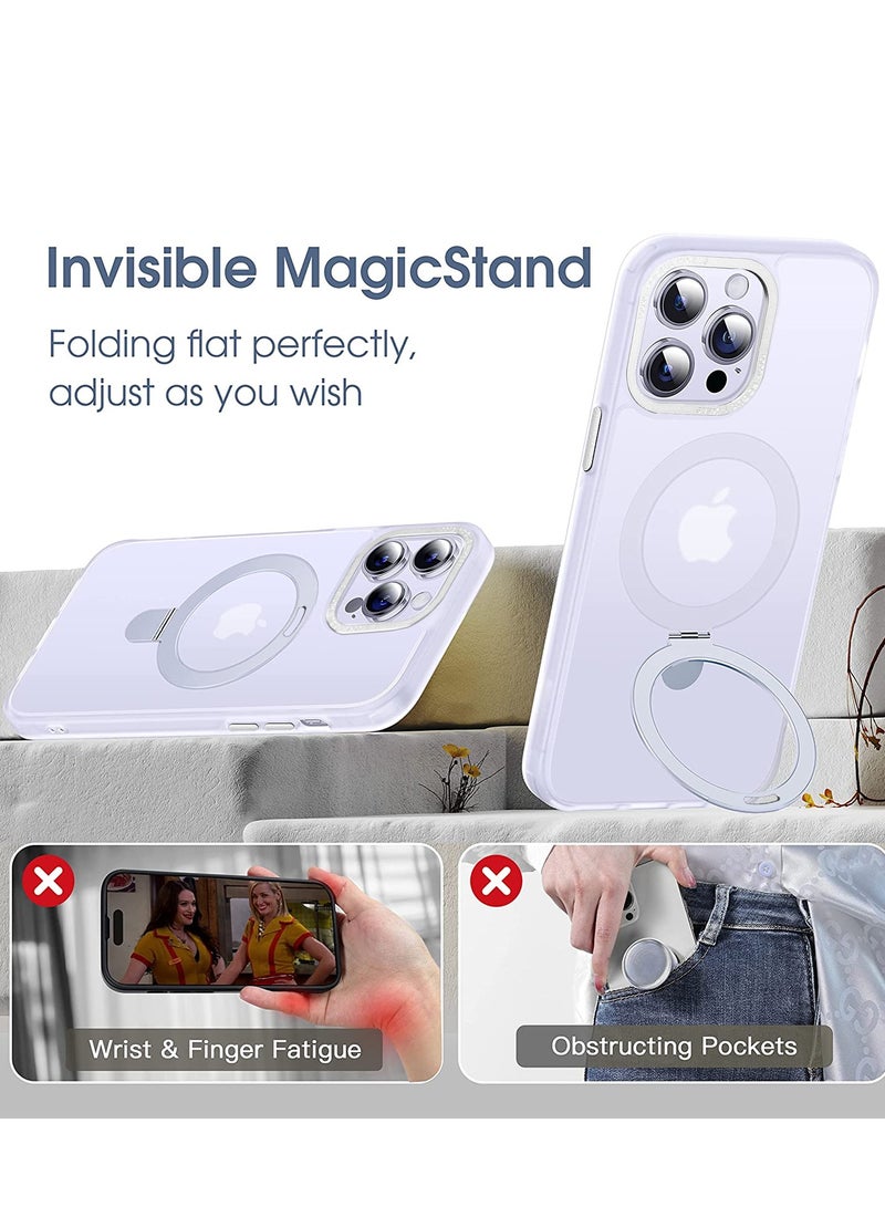 INFOSUN iPhone 13 Pro Max Case with Magnetic Invisible Stand Cover Shockproof and Anti-Yellow Slim Thin Translucent Matte Protective Magsafe Case for Apple iPhone 13 Pro Max 6.7 inch - White  - Image 3