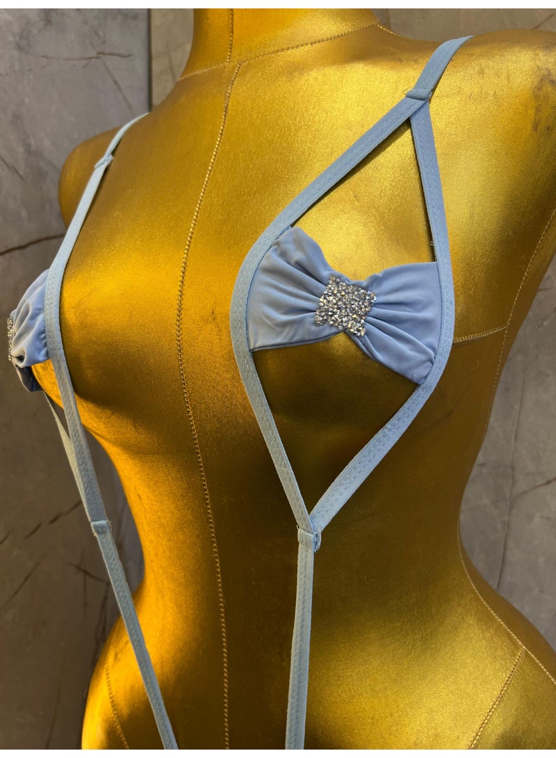 Viga Light Blue Bow Accent Strappy Lingerie Set - Image 3