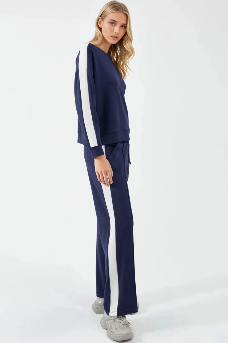 Hiccup Navy Blue Modal Touch Regular Fit Sweatshirt & Pants Set Bersan Collection for Women | Best Price UAE