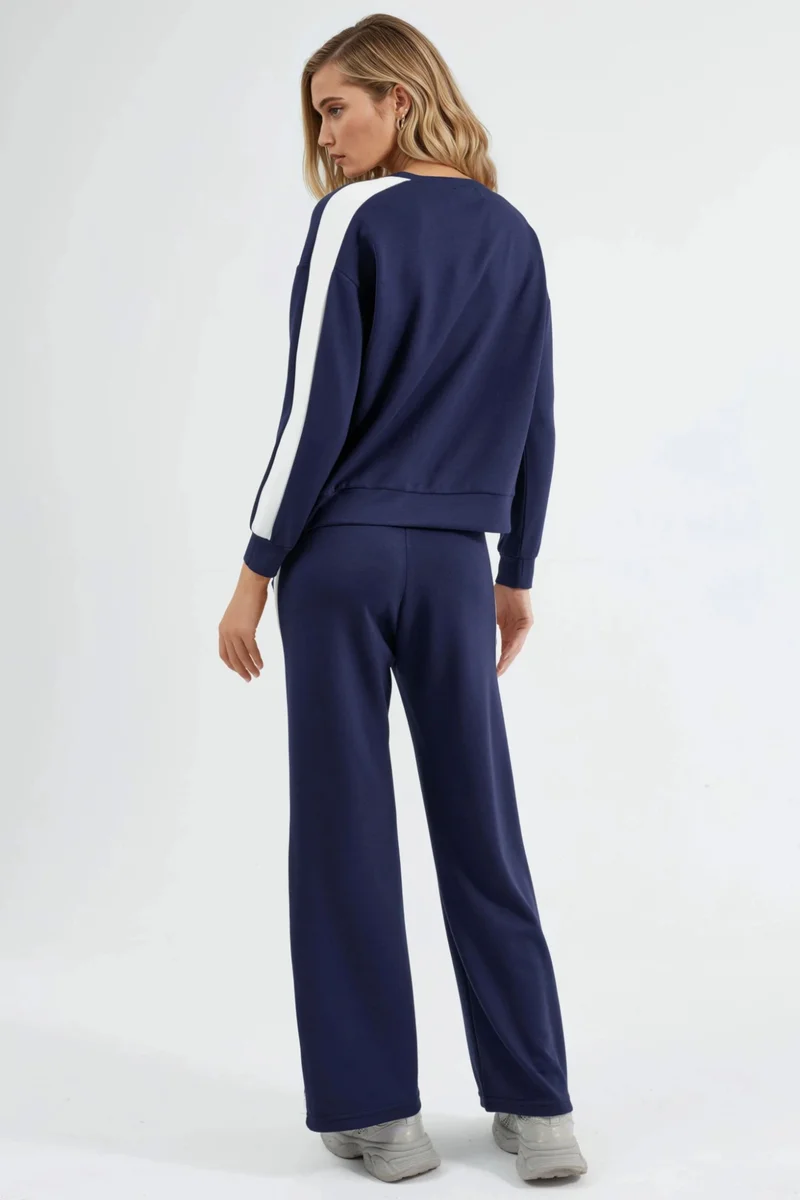 Hiccup Navy Blue Modal Touch Regular Fit Sweatshirt & Pants Set Bersan Collection for Women | Best Price UAE