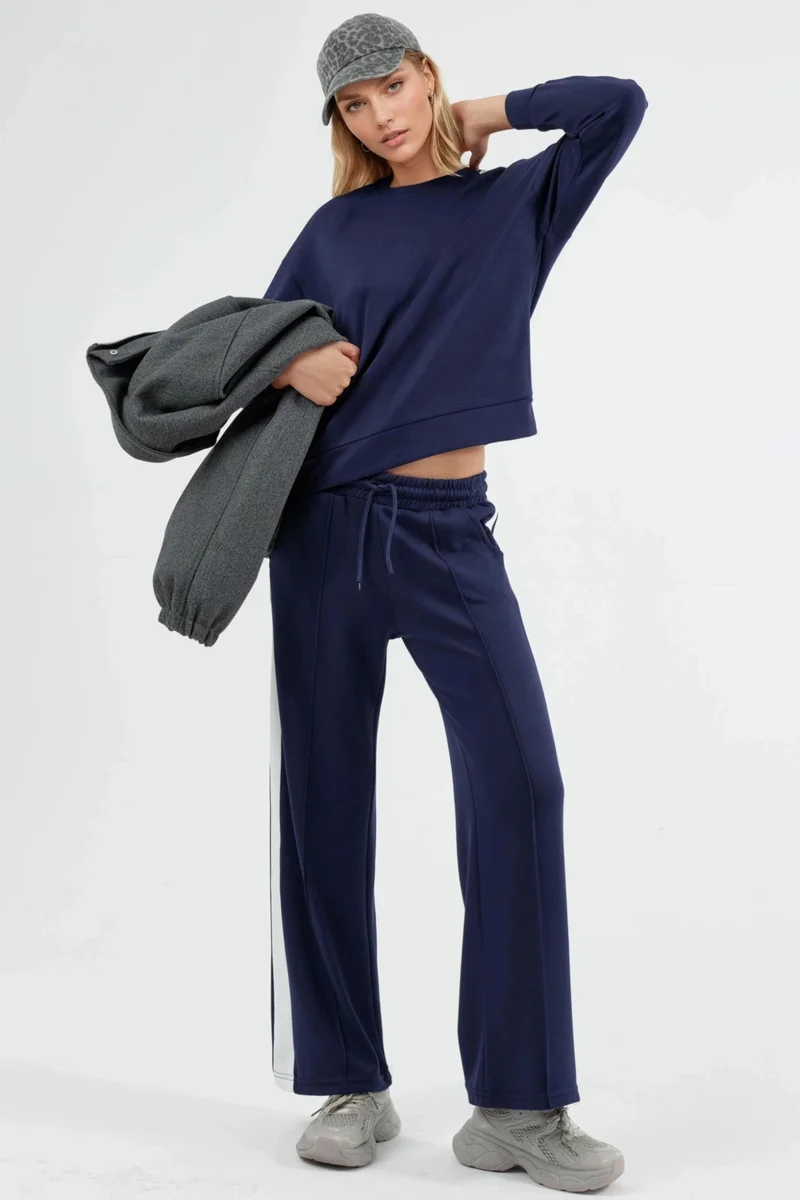 Hiccup Navy Blue Modal Touch Regular Fit Sweatshirt & Pants Set Bersan Collection for Women | Best Price UAE