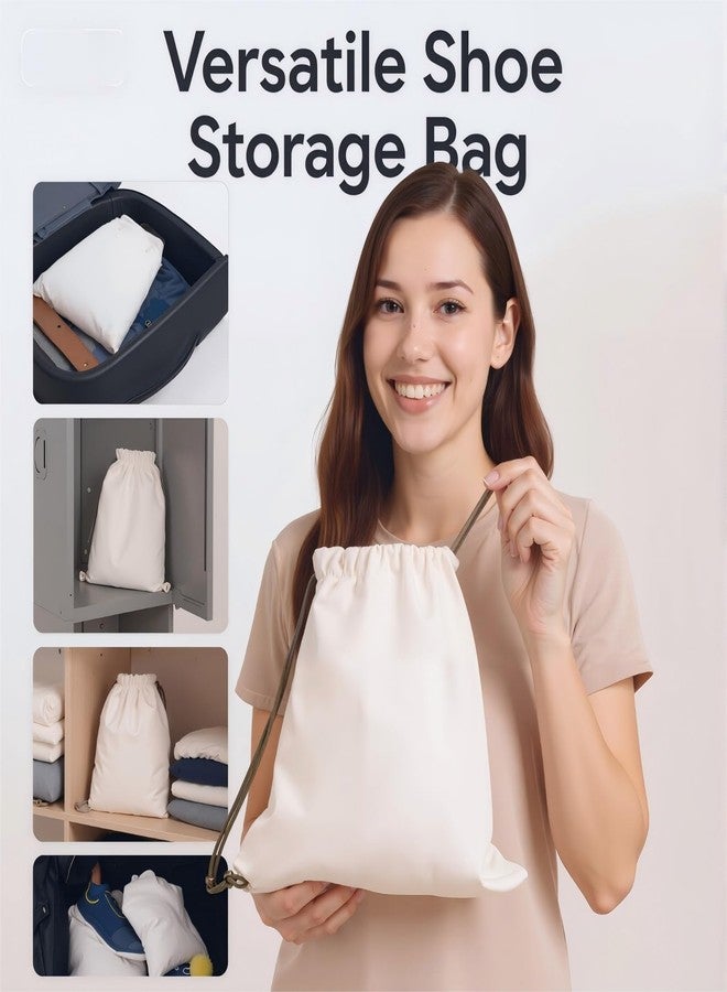 Canvas Shoe Bags for Travel, 2 Pcs Drawstring Shoe Storage Pouches, Dust Proof Washable Shoe Organizers (17.7x13.8in, Beige) - Image 5