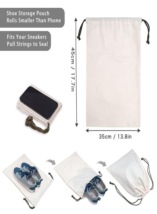 Canvas Shoe Bags for Travel, 2 Pcs Drawstring Shoe Storage Pouches, Dust Proof Washable Shoe Organizers (17.7x13.8in, Beige) - Image 2