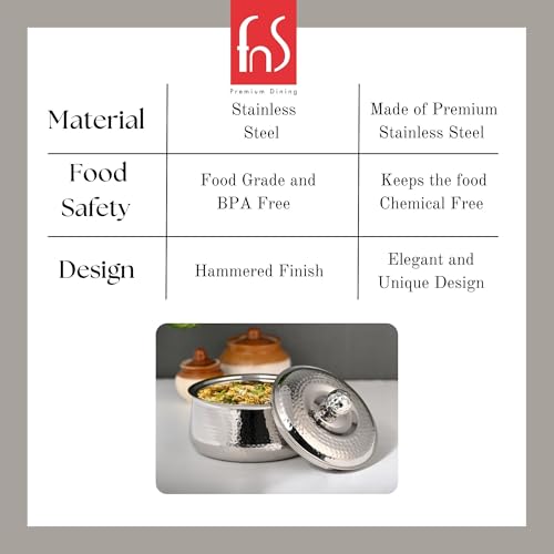 FNS Genoa Stainless Steel Double Wall Insulated Designer Casserole with Lid Elegant Hot Pot Food Warmer, Self Locking Press Lid, Hot Food Upto 8 Hours (850 ml) - Image 3